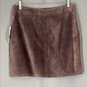 LOBI LOBI Brown Genuine Suede Leather Mini Skirt